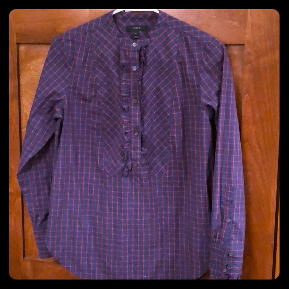 Jcrew popover blue with red plaid print size 0